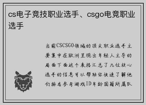 cs电子竞技职业选手、csgo电竞职业选手